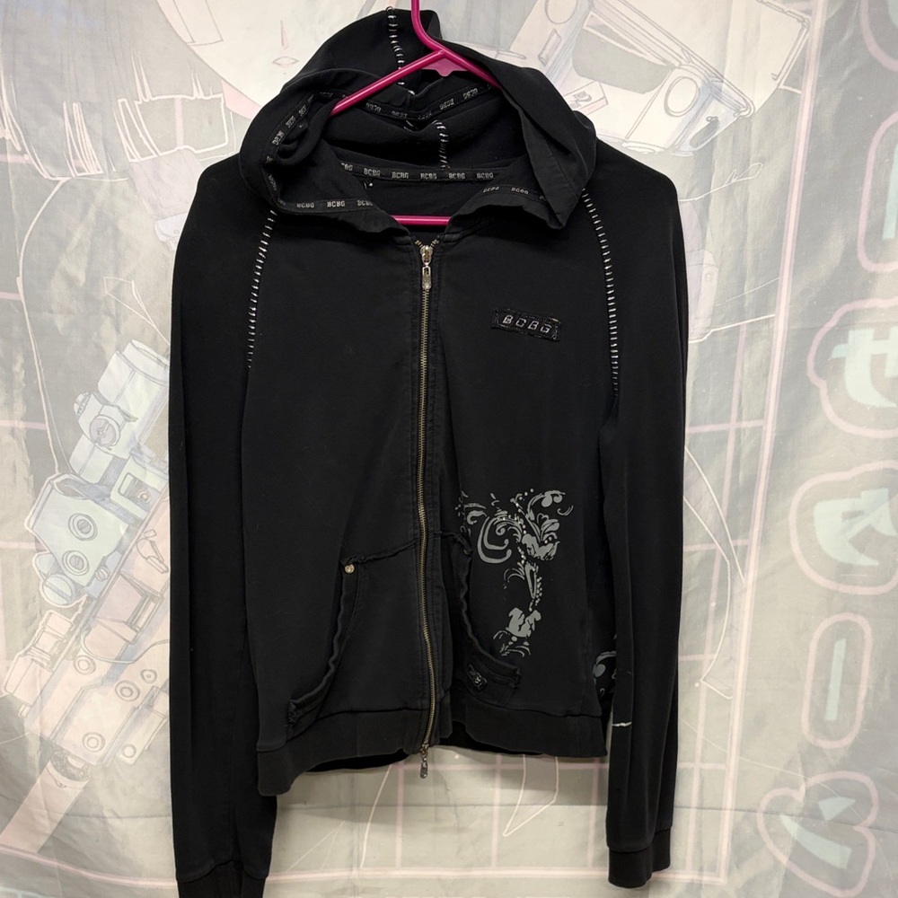 BCBG Black Zipup & Zipdown with Hood Y2K style